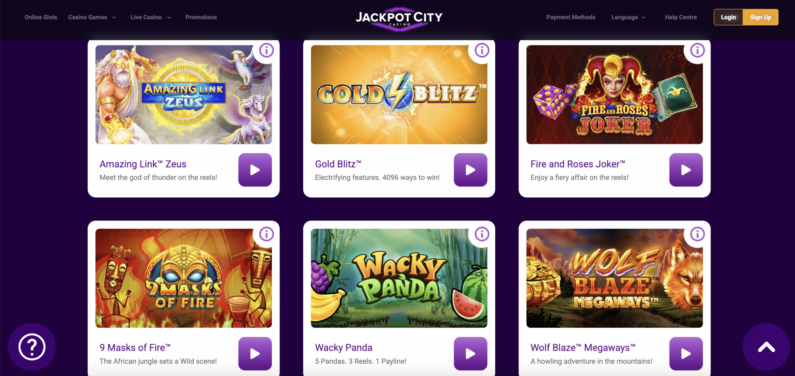 Jackpot City Casino - showcasing the homepage and game selection